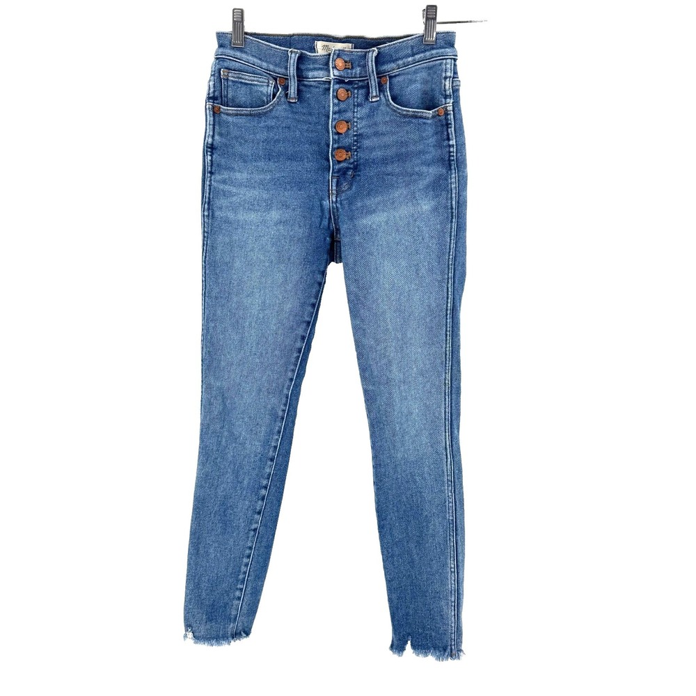 Madewell 10" High Rise Skinny Button Fly‎ Jeans Women's 26 Blue Raw Hem Ankle